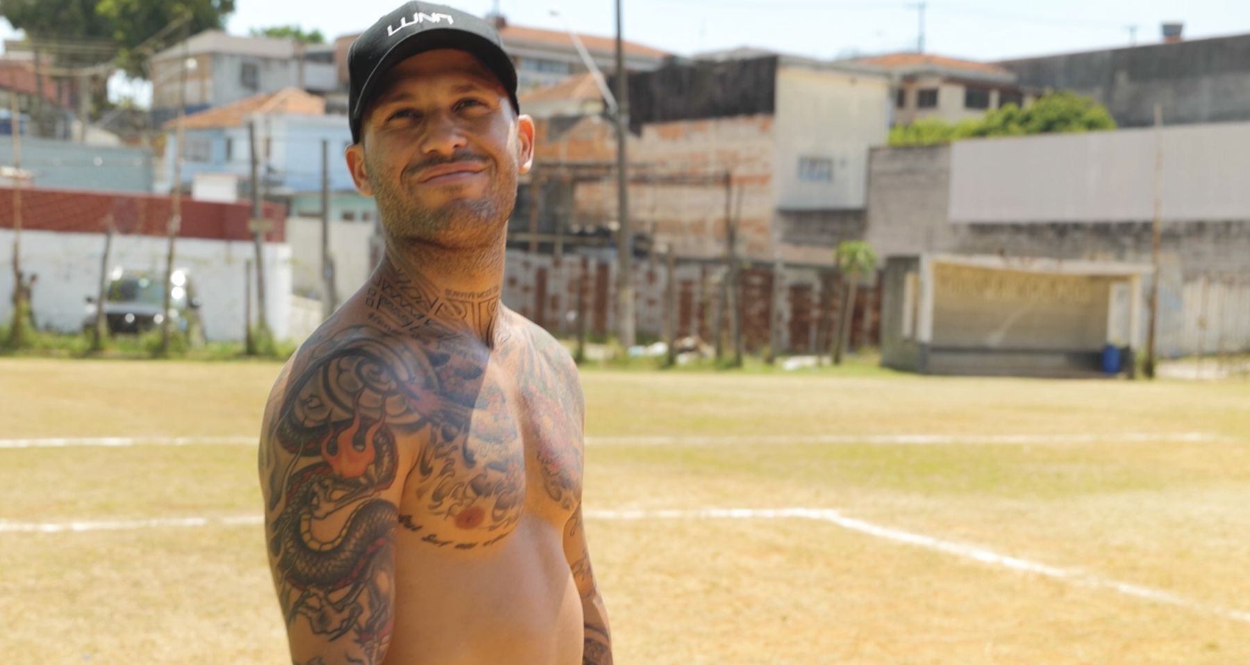 Marcelo in a LUNA cap on the football pitch he grew up on
